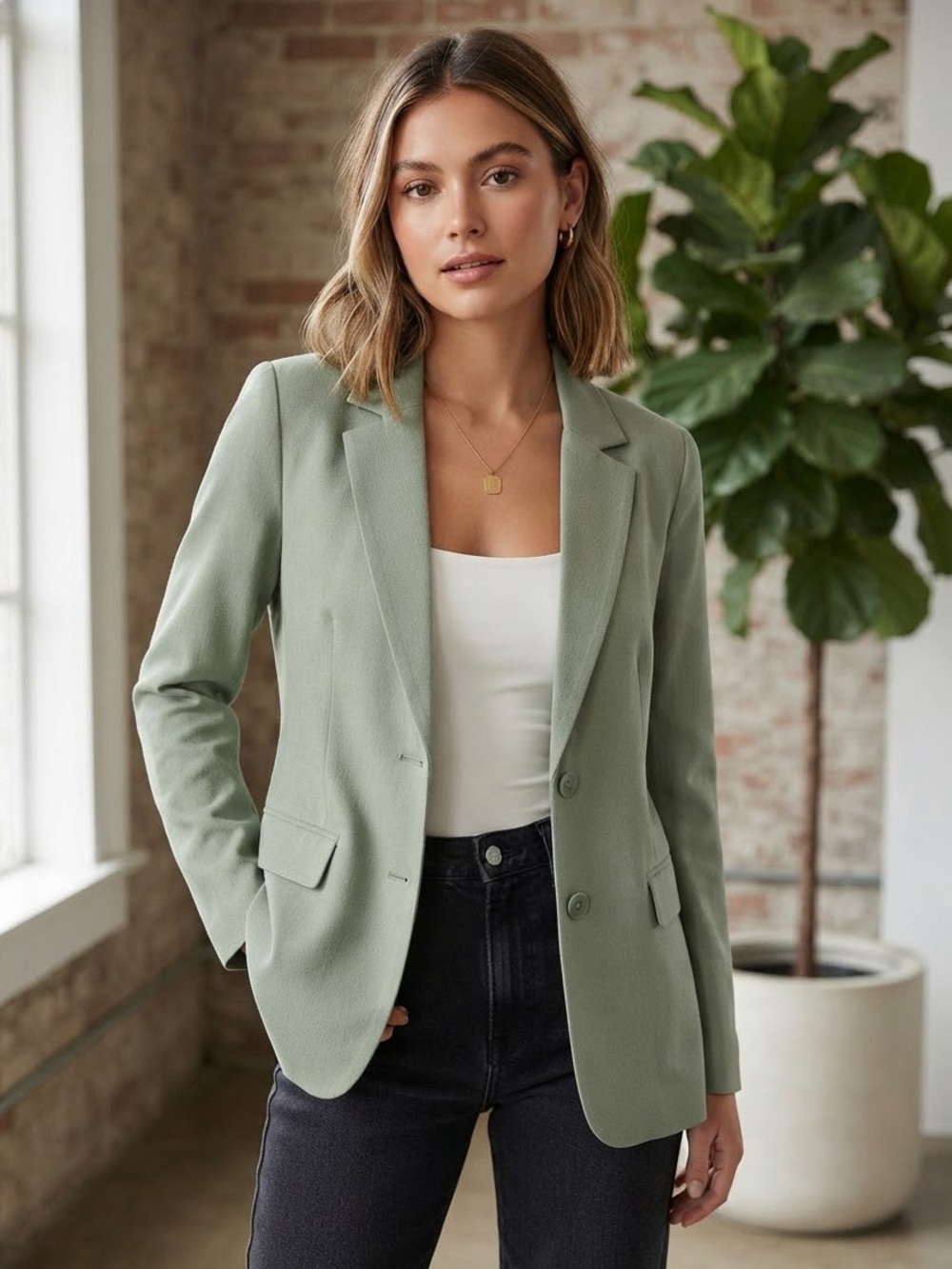 Express Women’s XS Light Sage Green Stretchy Blazer Jacket